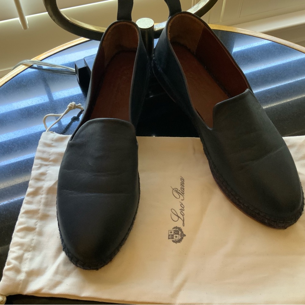 Loro Piana Dark Blue Agata Walk Leather Espadrilles NWOT